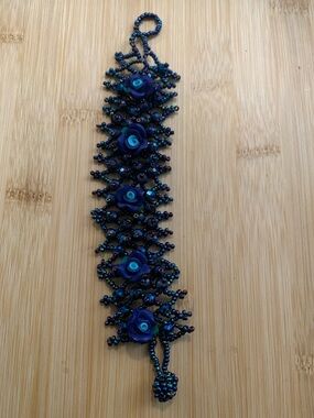 Handmade Blue Beaded Rose wrap Bracelet